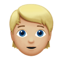 person: medium-light skin tone, blond hair appearance on Apple