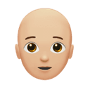 person: medium-light skin tone, bald appearance on Apple
