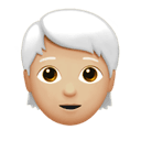 person: medium-light skin tone, white hair appearance on Apple