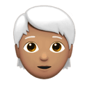 person: medium skin tone, white hair appearance on Apple