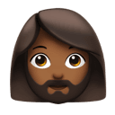 woman: medium-dark skin tone, beard appearance on Apple