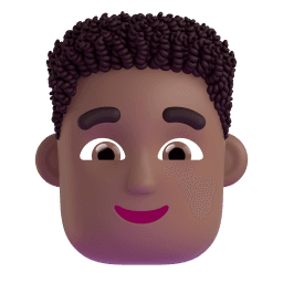 man: medium-dark skin tone, curly hair appearance on Microsoft