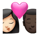 kiss: woman, man, light skin tone, dark skin tone appearance on Apple