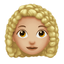 woman: medium-light skin tone, curly hair appearance on Apple
