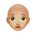 woman: medium-light skin tone, bald appearance on Apple