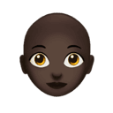 woman: dark skin tone, bald appearance on Apple