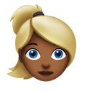 woman: medium-dark skin tone, blond hair appearance on Apple