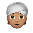 person wearing turban: medium skin tone appearance on Apple