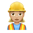 woman construction worker: medium-light skin tone appearance on Apple