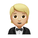 person in tuxedo: medium-light skin tone appearance on Apple