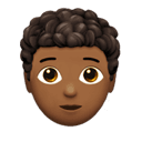 person: medium-dark skin tone, curly hair appearance on Apple