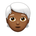 person: medium-dark skin tone, white hair appearance on Apple