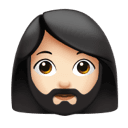 woman: light skin tone, beard appearance on Apple