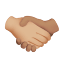 handshake: medium-light skin tone, medium skin tone appearance on Apple