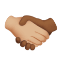 handshake: medium-light skin tone, medium-dark skin tone appearance on Apple