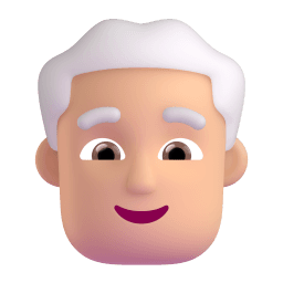 man: medium-light skin tone, white hair appearance on Microsoft
