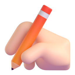 writing hand: light skin tone appearance on Microsoft